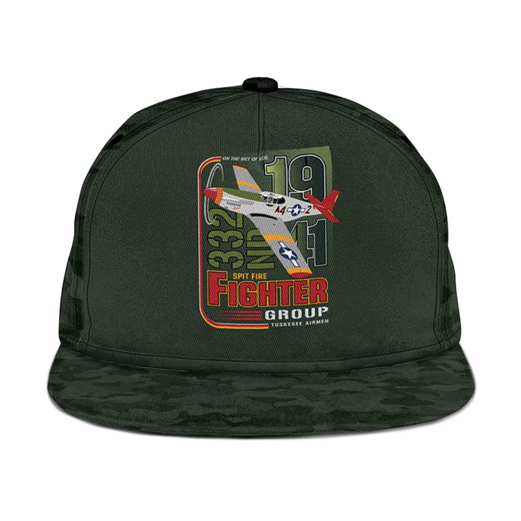 Tuskegee Airmen 332nd Spit Fire Snapback Cap Camo Moss Green - Wonder Print Shop