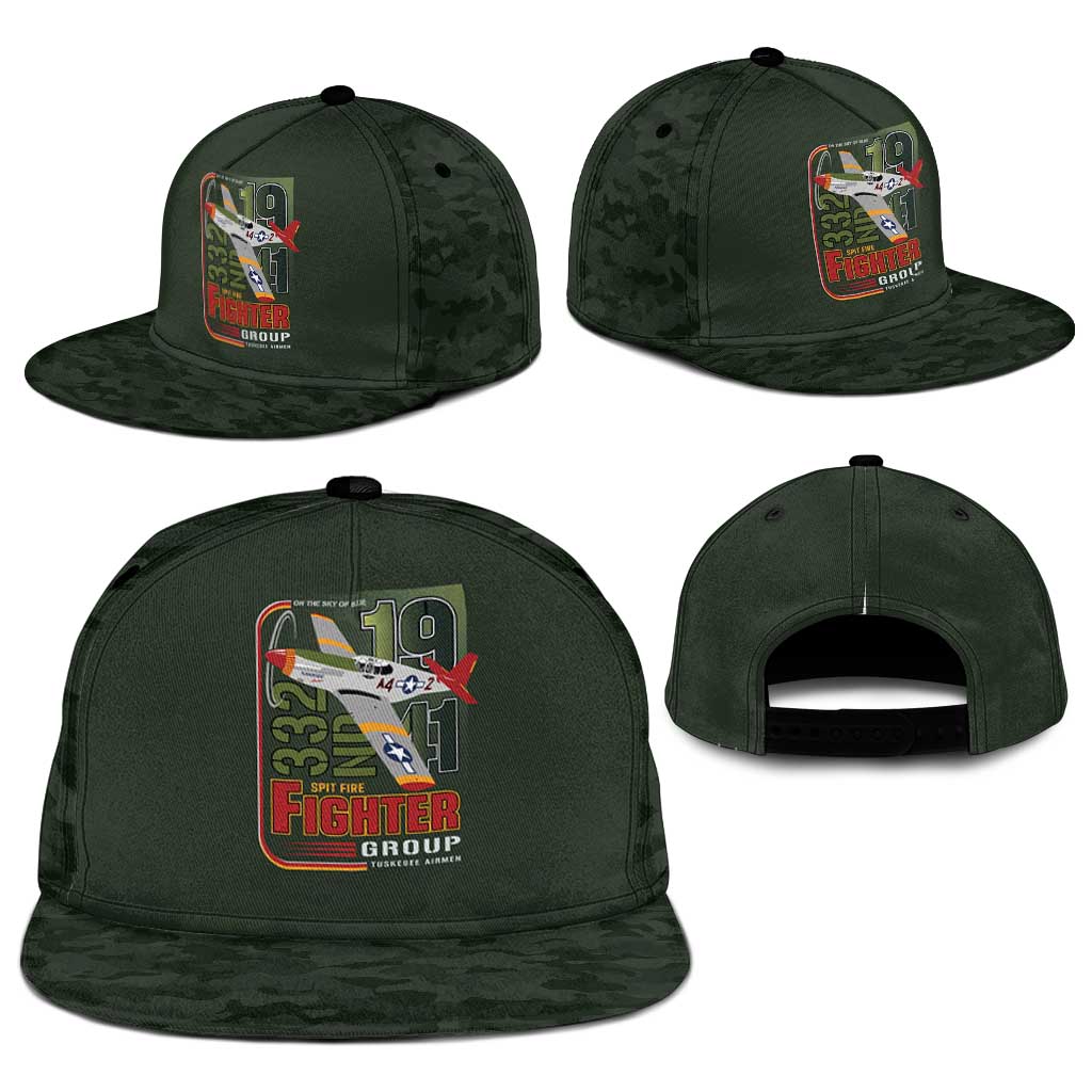 Tuskegee Airmen 332nd Spit Fire Snapback Cap Camo Moss Green - Wonder Print Shop