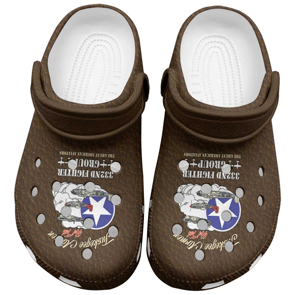 Tuskegee Airmen WWII Heroes Clogs Shoes The Great American Aviators Brown Leather Pattern - Wonder Print Shop