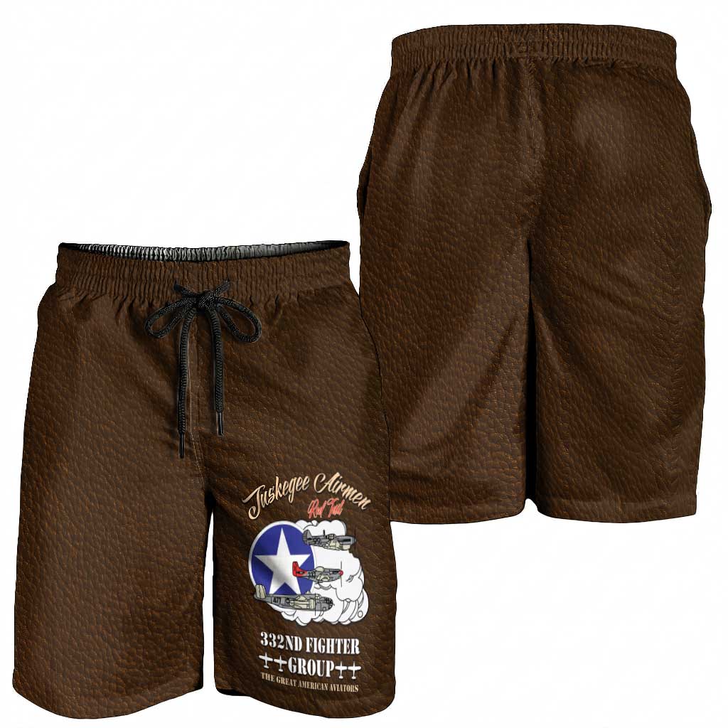 Tuskegee Airmen WWII Heroes Shorts for Men The Great American Aviators Brown Leather Pattern - Wonder Print Shop