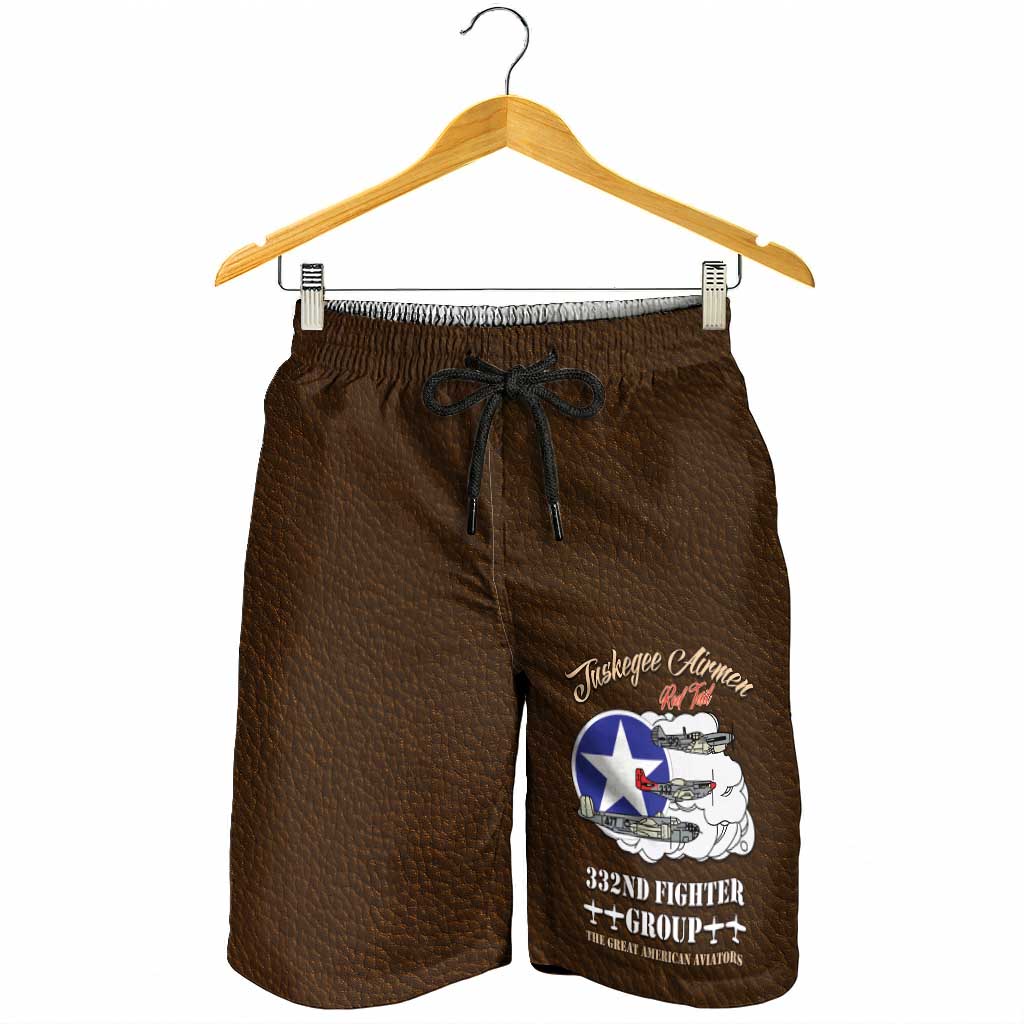 Tuskegee Airmen WWII Heroes Shorts for Men The Great American Aviators Brown Leather Pattern - Wonder Print Shop