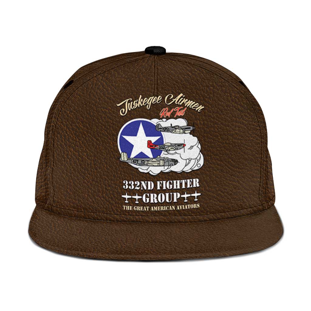Tuskegee Airmen WWII Heroes Snapback Cap The Great American Aviators Brown Leather Pattern - Wonder Print Shop