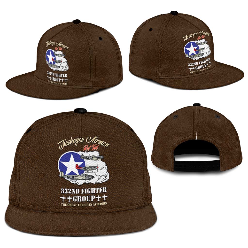 Tuskegee Airmen WWII Heroes Snapback Cap The Great American Aviators Brown Leather Pattern - Wonder Print Shop