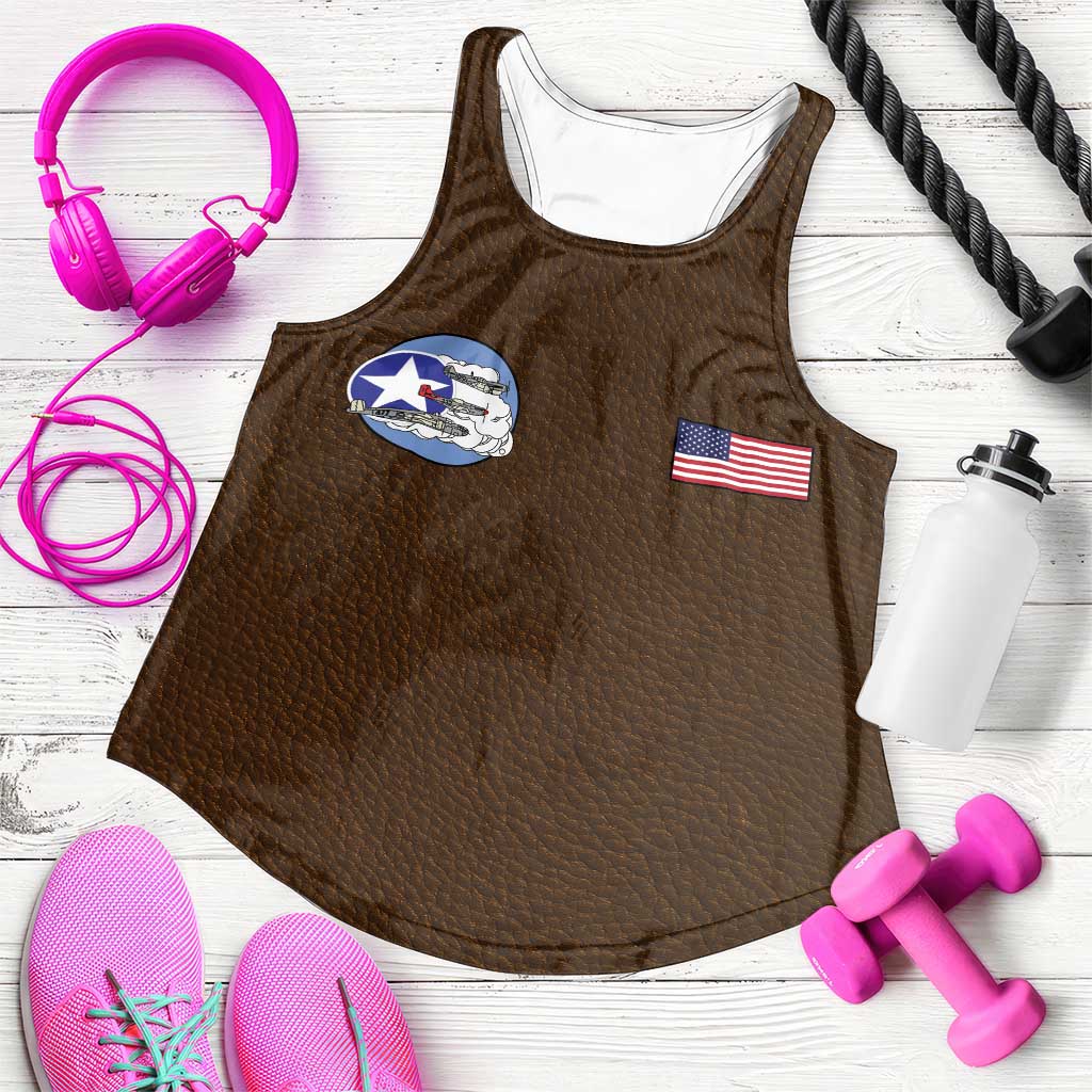 Tuskegee Airmen WWII Heroes Women Racerback Tank The Great American Aviators Brown Leather Pattern - Wonder Print Shop