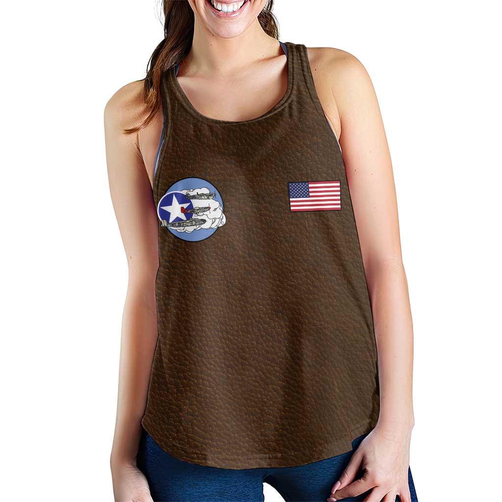 Tuskegee Airmen WWII Heroes Women Racerback Tank The Great American Aviators Brown Leather Pattern - Wonder Print Shop