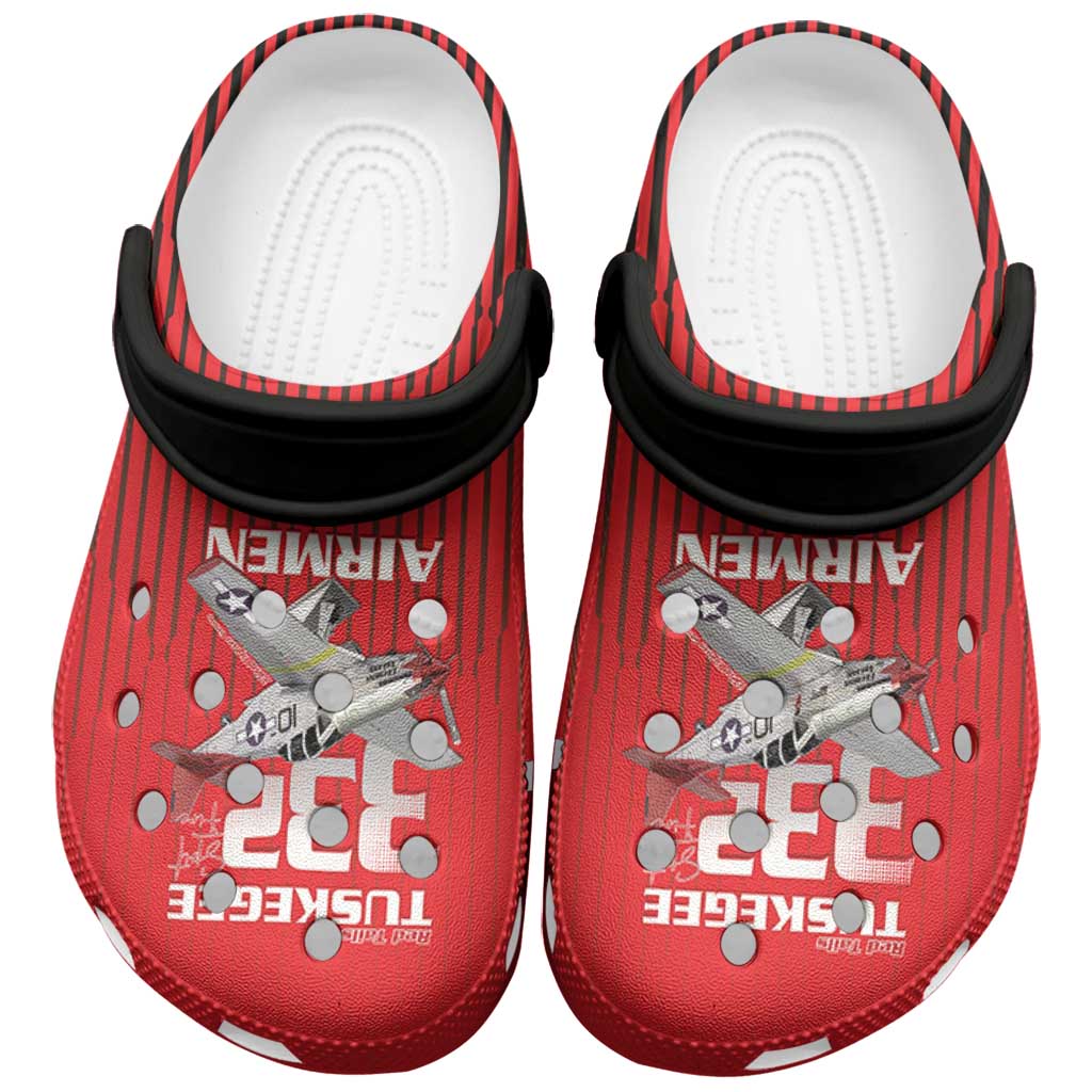 Tuskegee Red Tails Airmen Clogs Shoes P-51 Mustang 332nd Fighter Group - Black Red - Wonder Print Shop