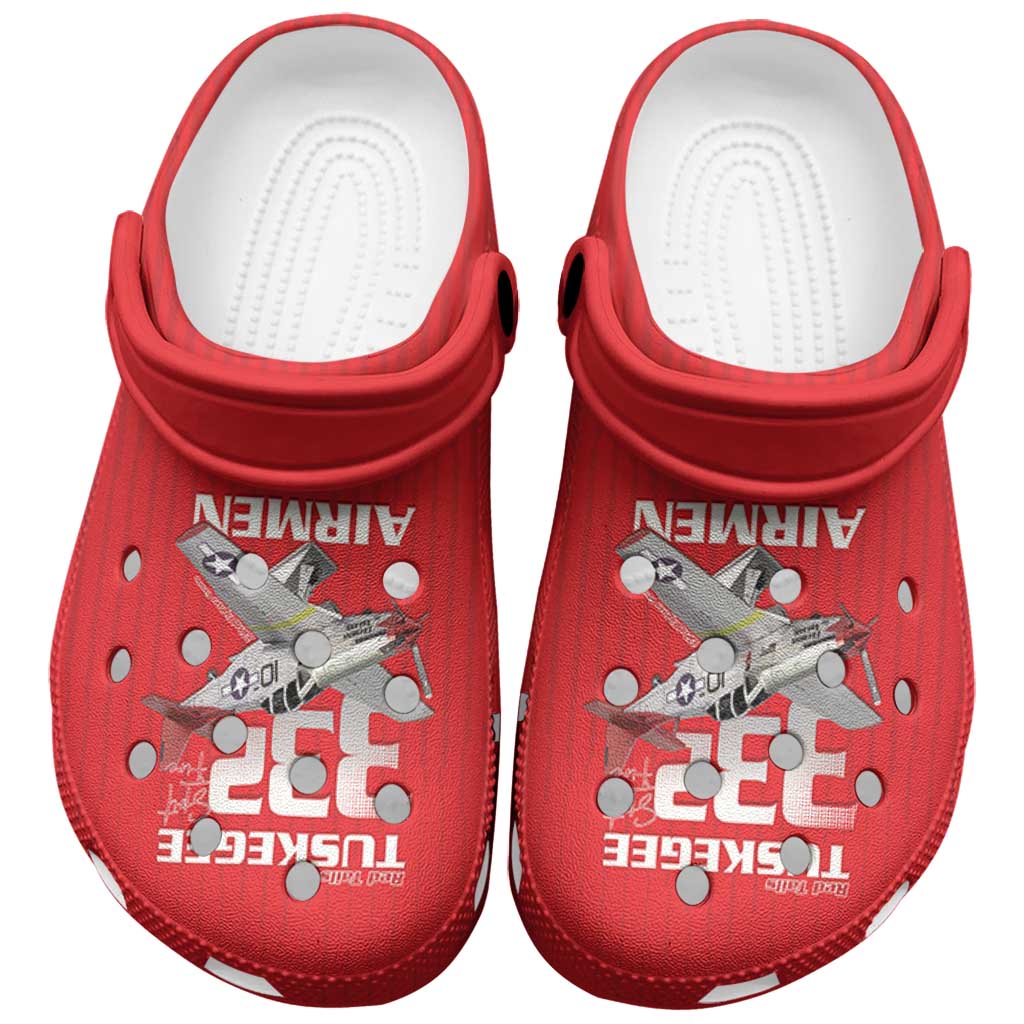 Tuskegee Red Tails Airmen Clogs Shoes P-51 Mustang 332nd Fighter Group - Red - Wonder Print Shop