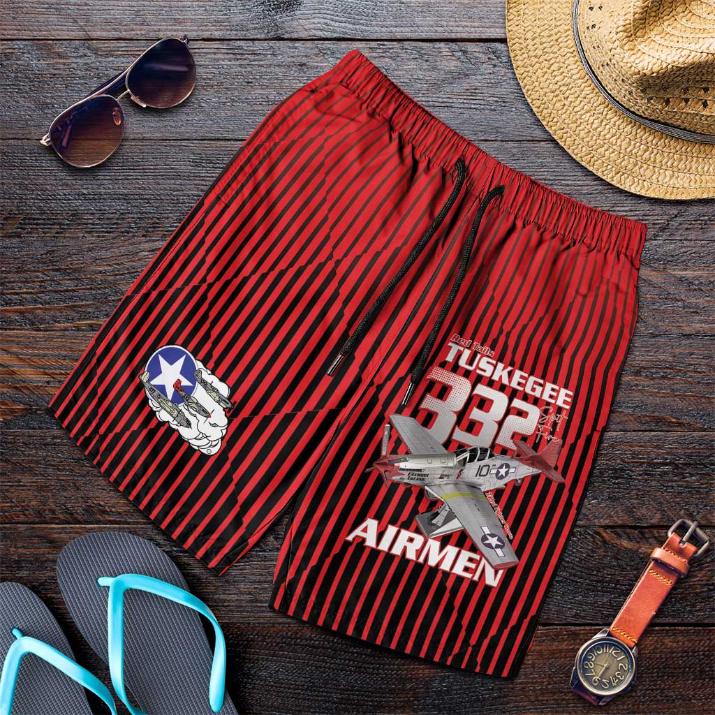 Tuskegee Red Tails Airmen Shorts for Men P-51 Mustang 332nd Fighter Group - Black Red - Wonder Print Shop