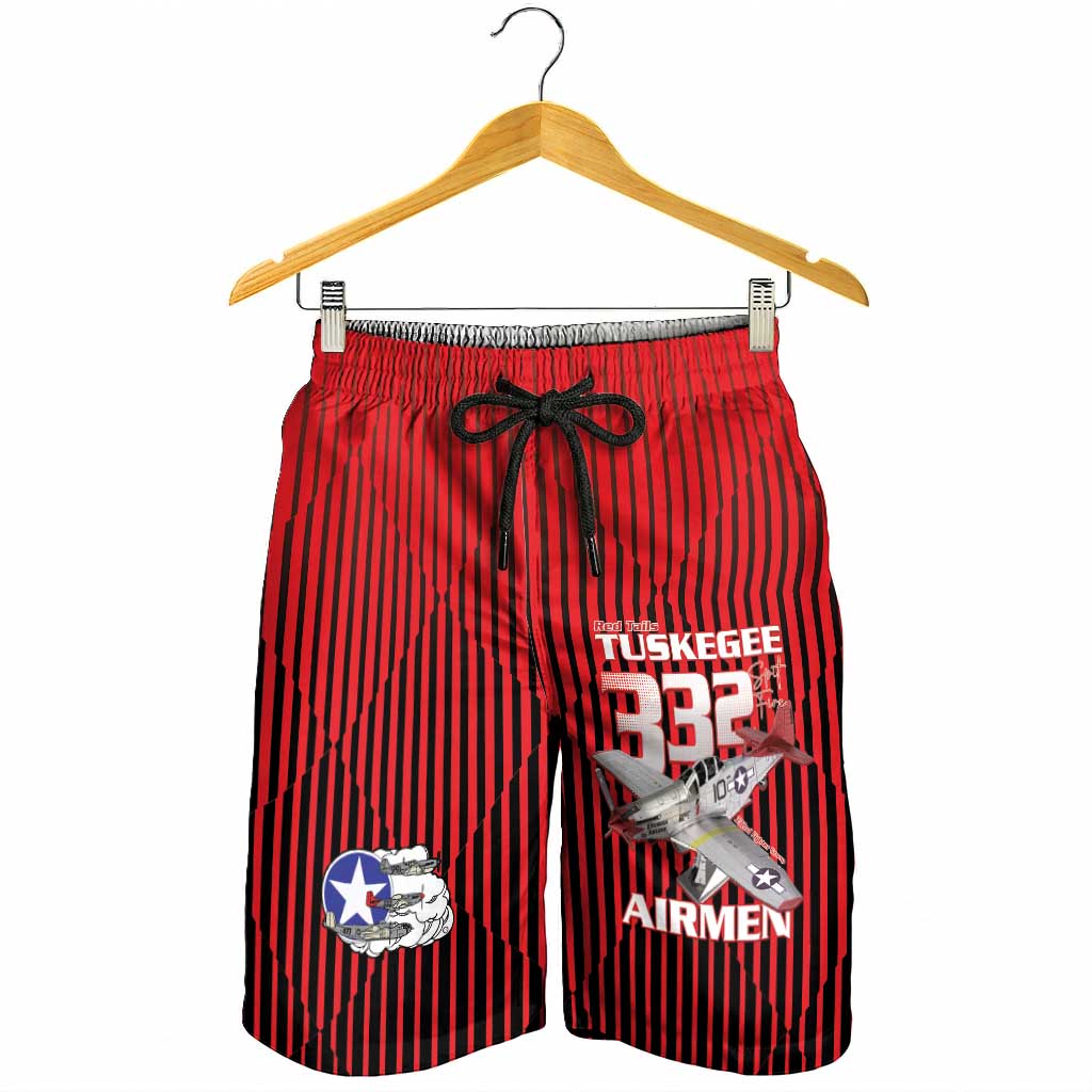 Tuskegee Red Tails Airmen Shorts for Men P-51 Mustang 332nd Fighter Group - Black Red - Wonder Print Shop