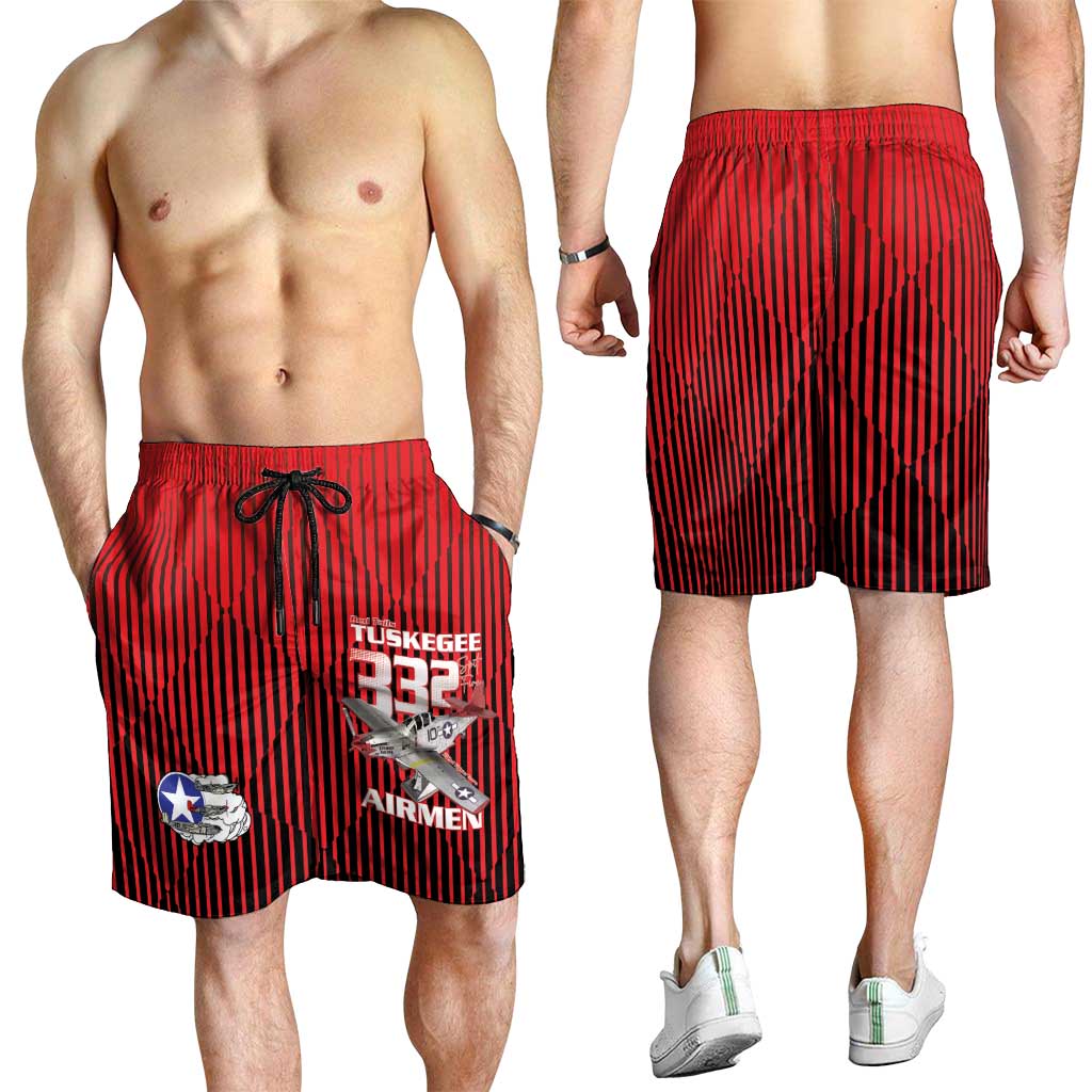 Tuskegee Red Tails Airmen Shorts for Men P-51 Mustang 332nd Fighter Group - Black Red - Wonder Print Shop