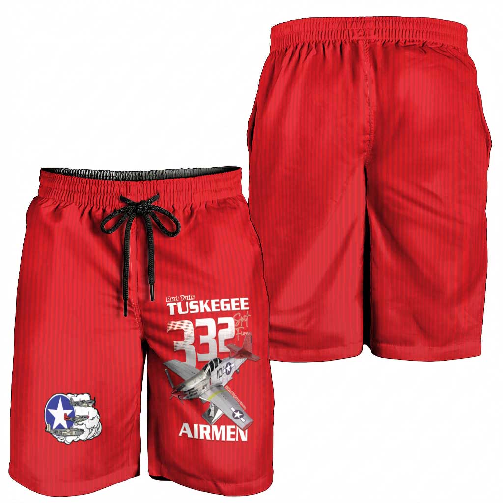 Tuskegee Red Tails Airmen Shorts for Men P-51 Mustang 332nd Fighter Group - Red - Wonder Print Shop