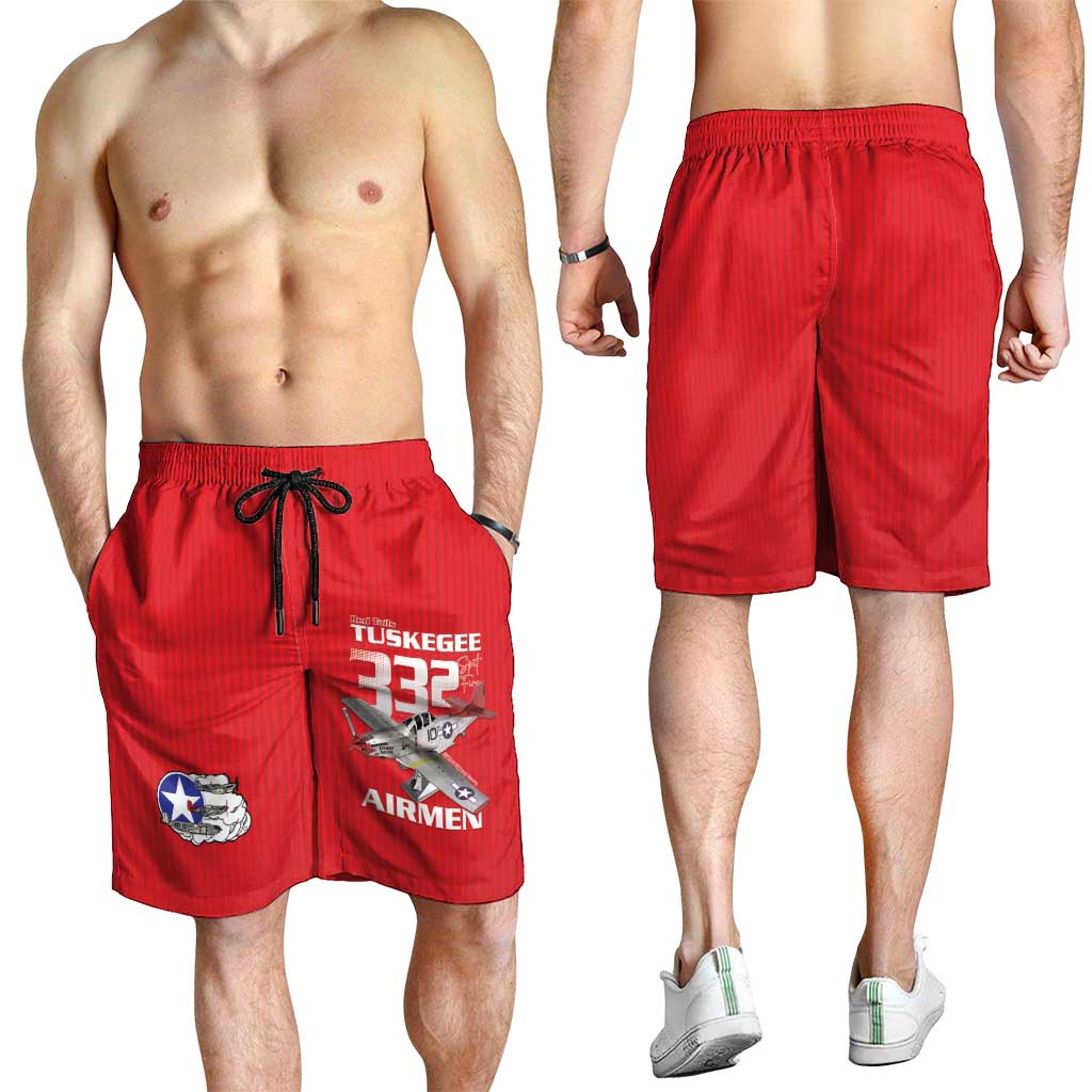 Tuskegee Red Tails Airmen Shorts for Men P-51 Mustang 332nd Fighter Group - Red - Wonder Print Shop