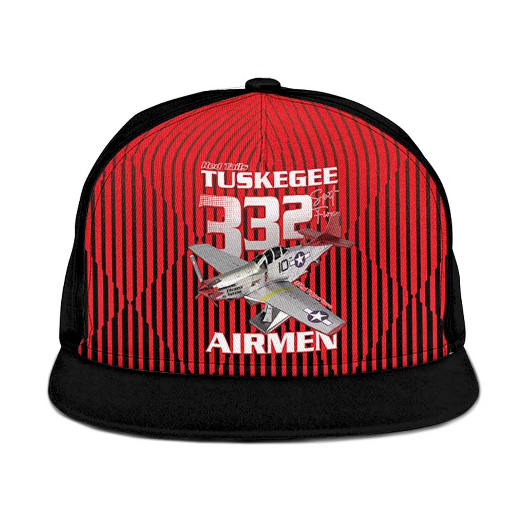 Tuskegee Red Tails Airmen Snapback Cap P-51 Mustang 332nd Fighter Group - Black Red - Wonder Print Shop