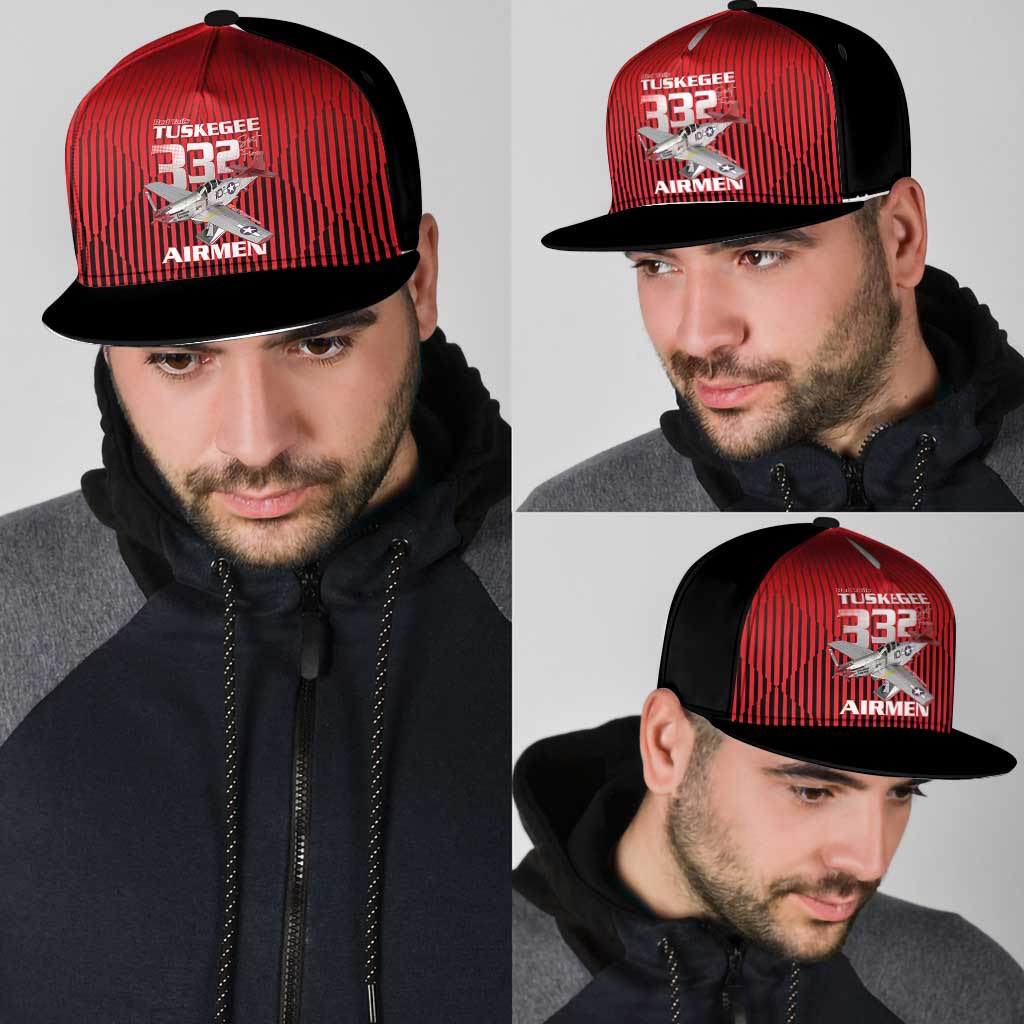 Tuskegee Red Tails Airmen Snapback Cap P-51 Mustang 332nd Fighter Group - Black Red - Wonder Print Shop