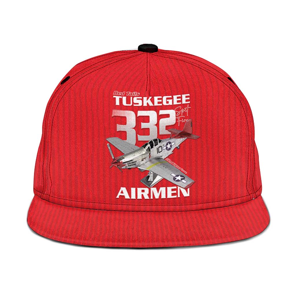 Tuskegee Red Tails Airmen Snapback Cap P-51 Mustang 332nd Fighter Group - Red - Wonder Print Shop