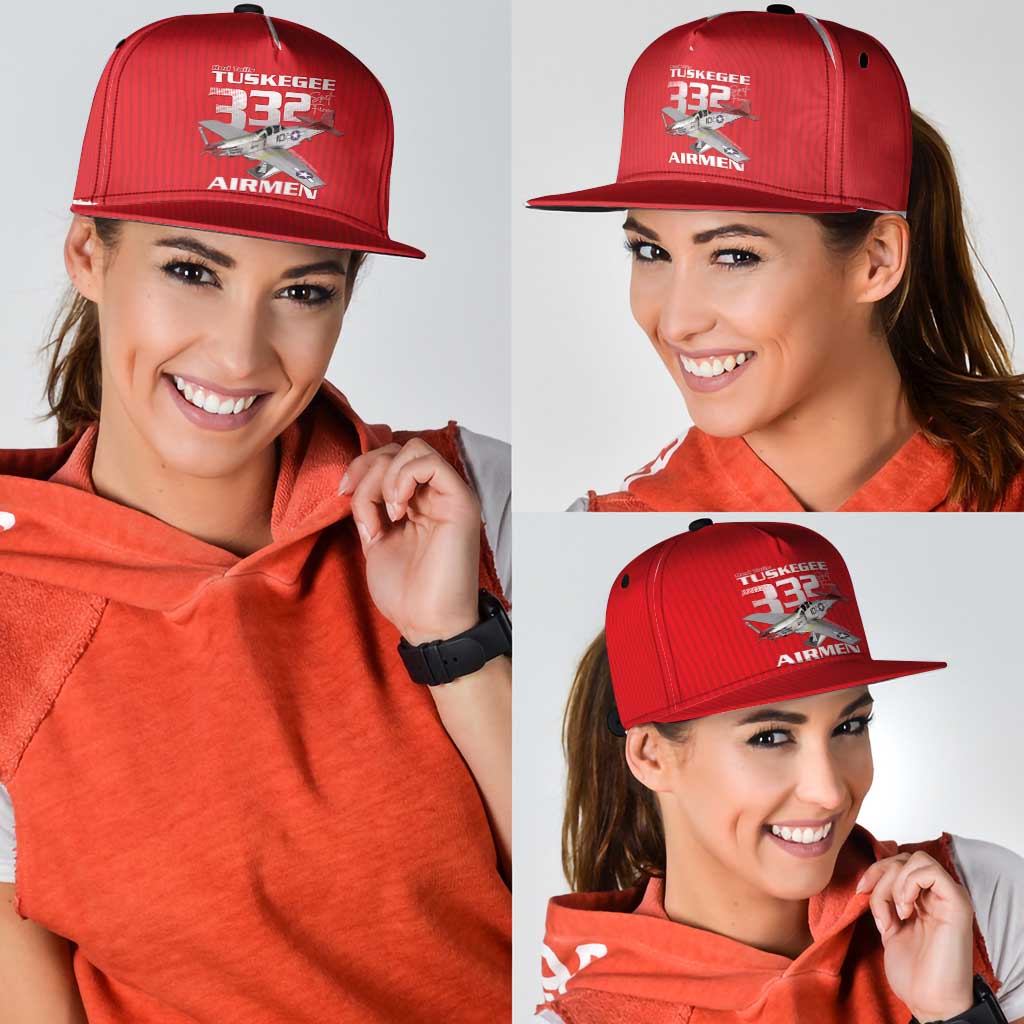 Tuskegee Red Tails Airmen Snapback Cap P-51 Mustang 332nd Fighter Group - Red - Wonder Print Shop