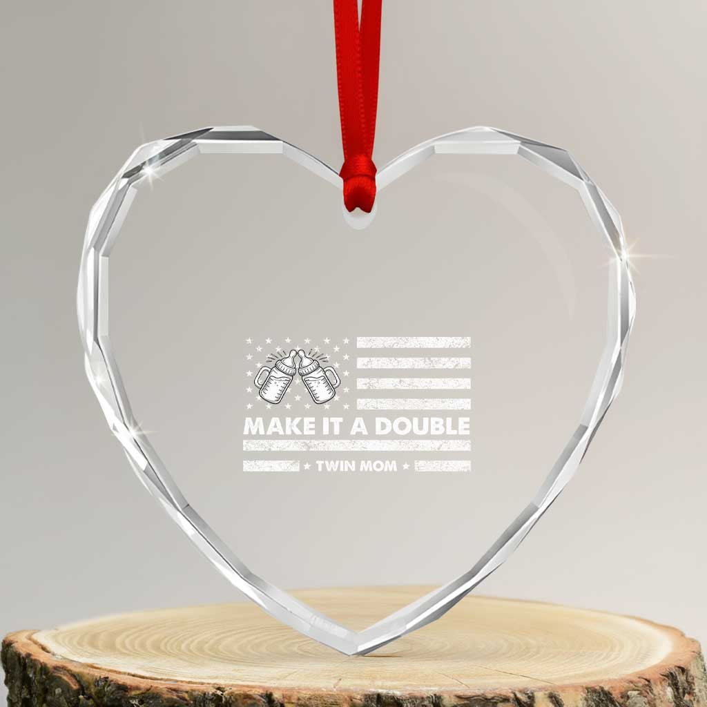 Twin Mom Heart Crystal Glass Ornament Make It A Double Patriotic USA Flag Gift