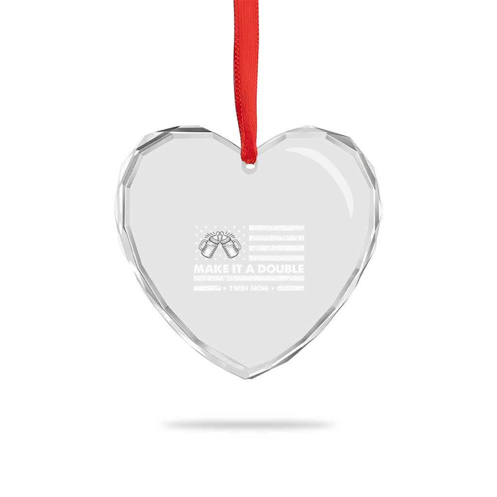 Twin Mom Heart Crystal Glass Ornament Make It A Double Patriotic USA Flag Gift