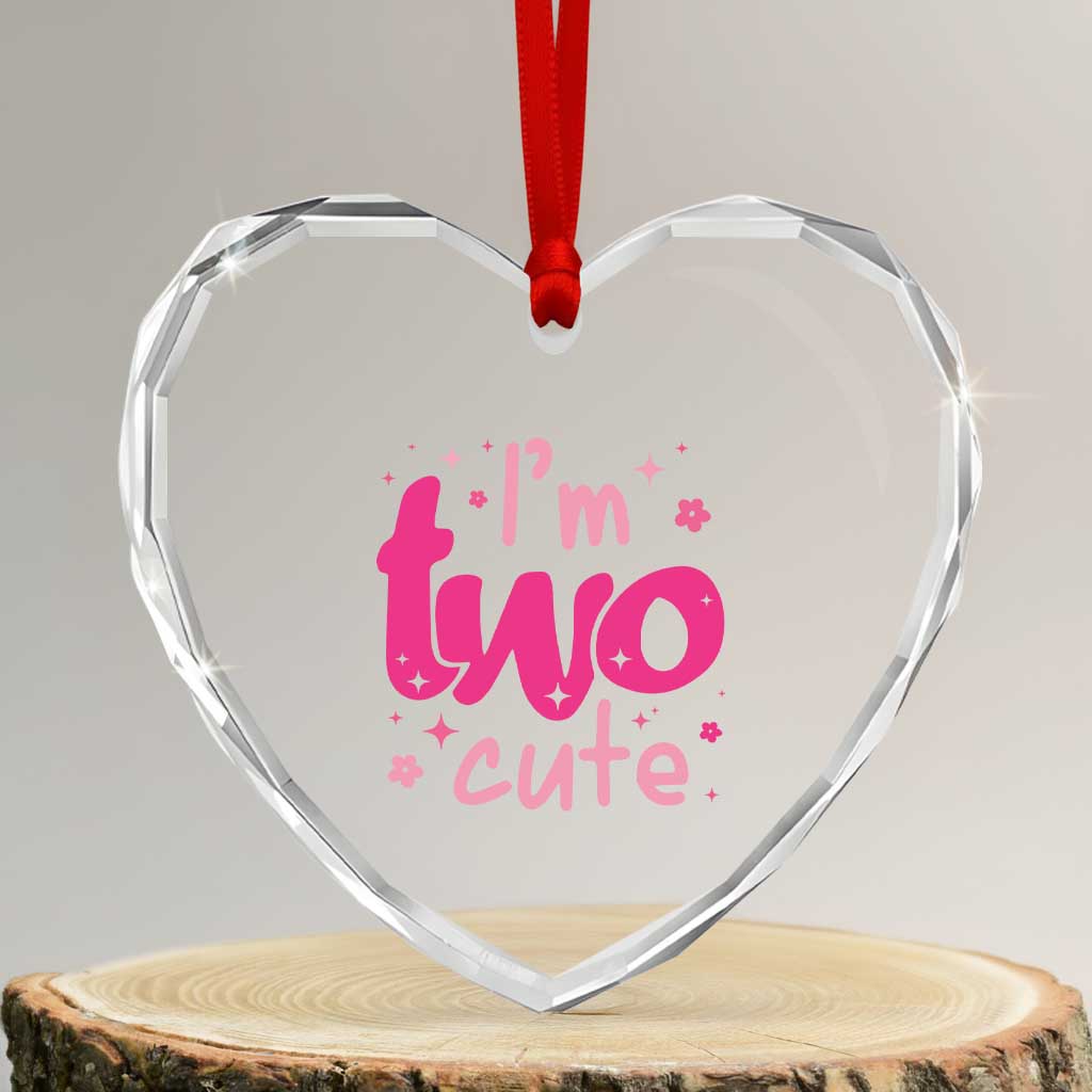 Two Birthday Girl Heart Crystal Glass Ornament Pink 2nd Bday Im Two Cute