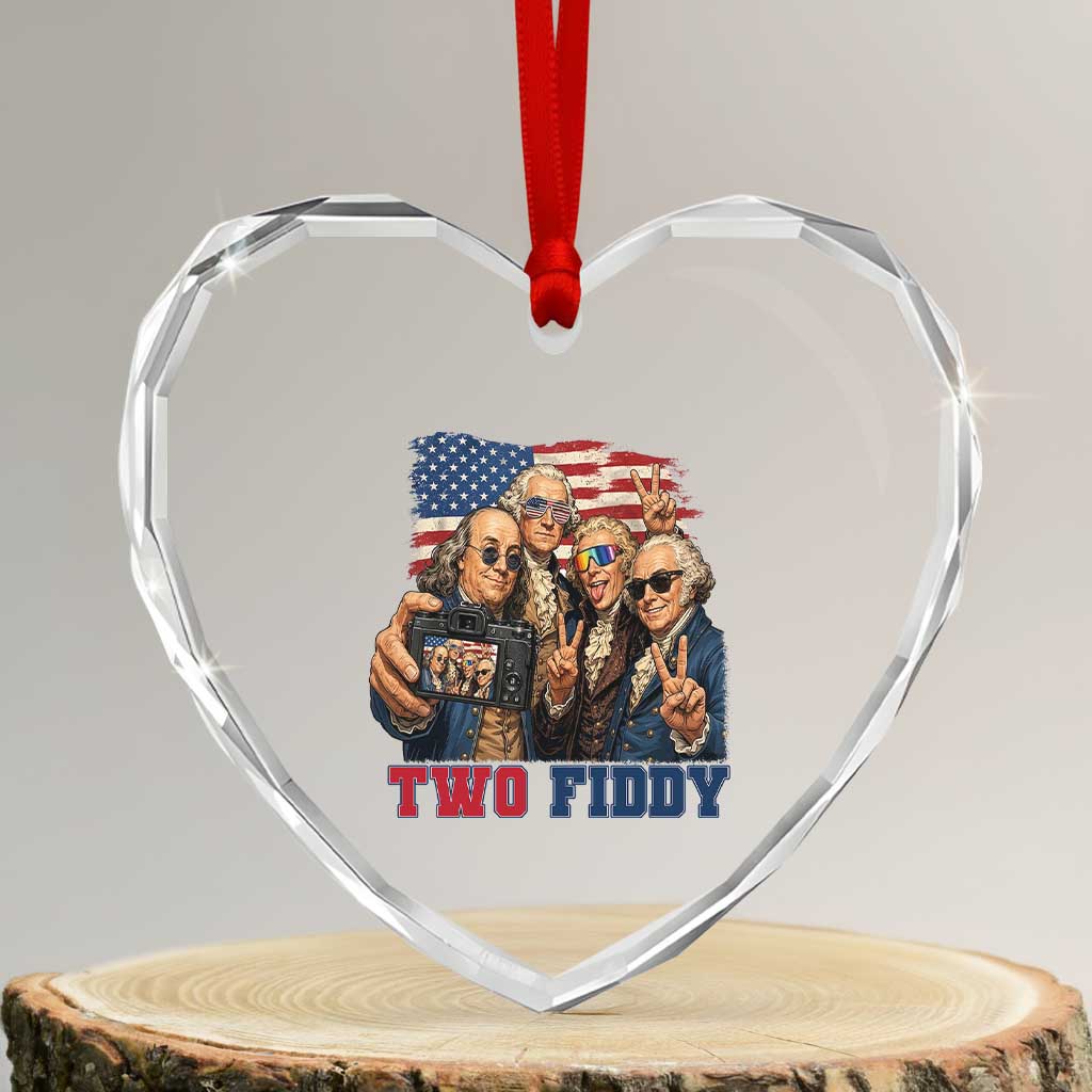 Two Fiddy 250th Anniversary Heart Crystal Glass Ornament Funny Founding Father 4th of July