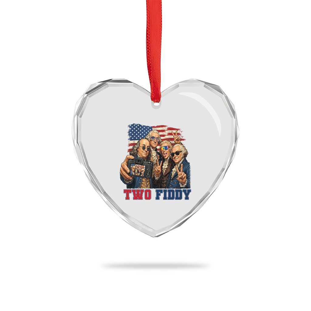 Two Fiddy 250th Anniversary Heart Crystal Glass Ornament Funny Founding Father 4th of July