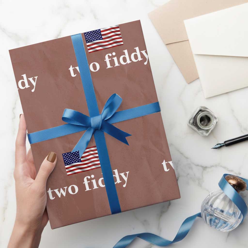 Two Fiddy America 250th Anniversary Minimalist Wrapping Paper Roll Funny US American Flag Slang 1776 to 2026 Semiquincentennial