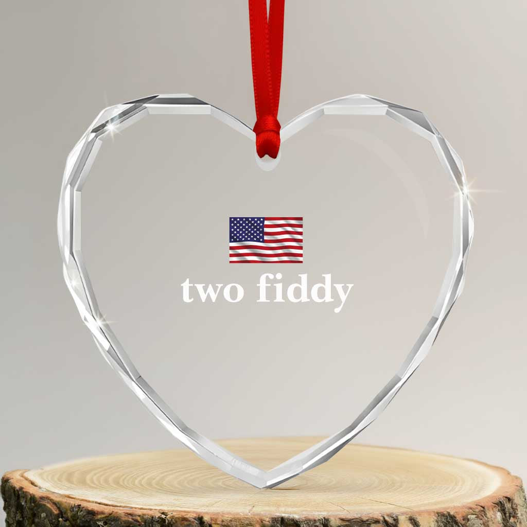 Two Fiddy America 250th Anniversary Minimalist Heart Crystal Glass Ornament Funny US American Flag Slang 1776 to 2026 Semiquincentennial