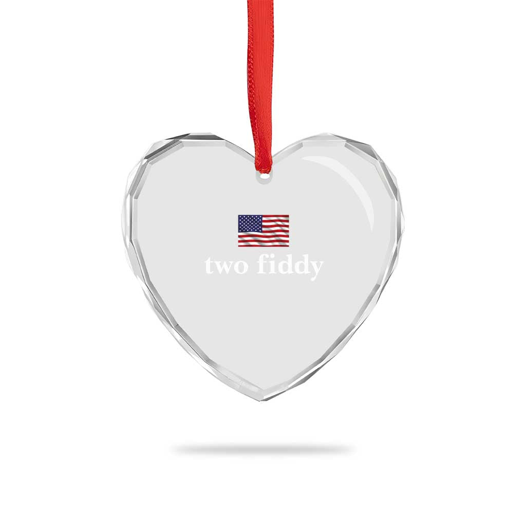 Two Fiddy America 250th Anniversary Minimalist Heart Crystal Glass Ornament Funny US American Flag Slang 1776 to 2026 Semiquincentennial