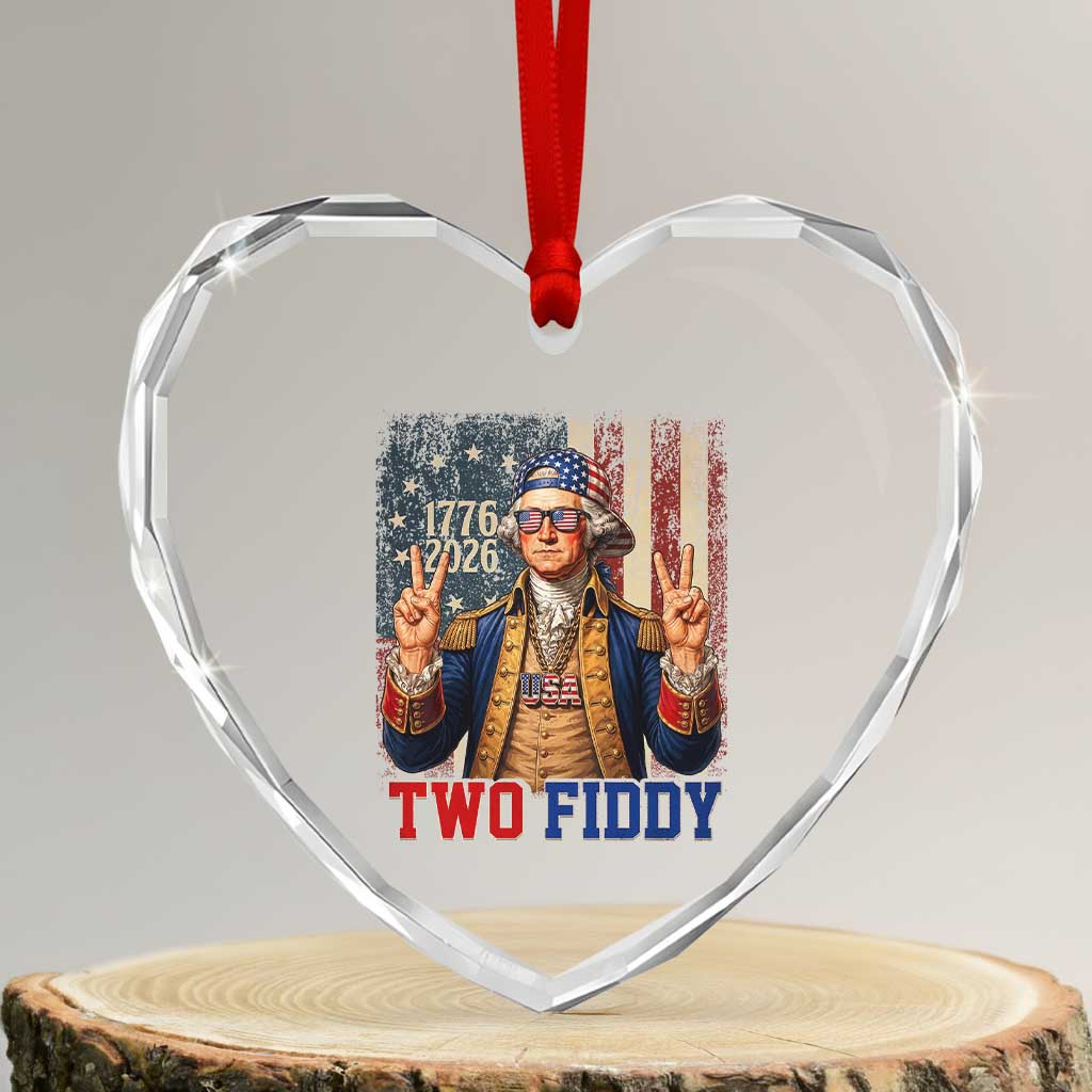 Two Fiddy George Washington Peace Signs Heart Crystal Glass Ornament Funny Semiquincentennial Hip Hop Style President