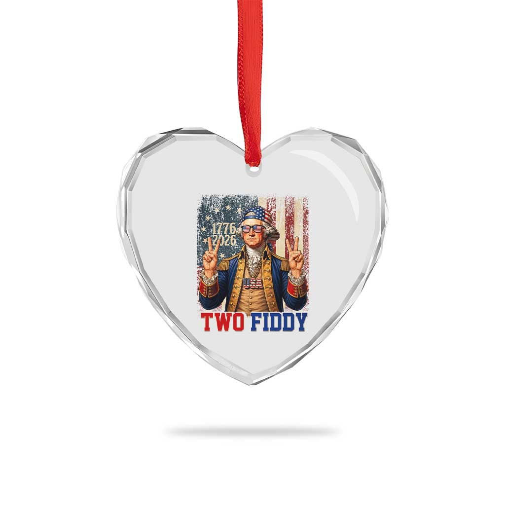 Two Fiddy George Washington Peace Signs Heart Crystal Glass Ornament Funny Semiquincentennial Hip Hop Style President