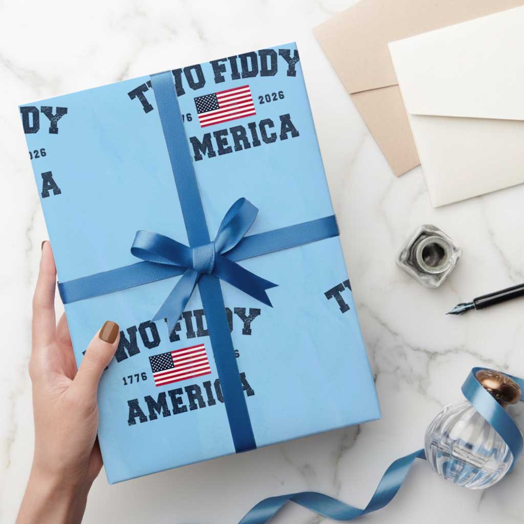 Two Fiddy USA 250th Anniversary Wrapping Paper Roll United States Flag July 4th 2026 1776 Patriotic Humor
