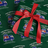 Two Republicans And A Truck Helping Liberals Move To Canada Wrapping Paper Roll Funny Elephant Red White and Blue Sarcastic Political