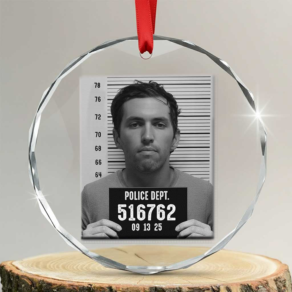 Tyler Robinson Mugshot Crystal Glass Ornament Justice For Charlie Kirk TS02