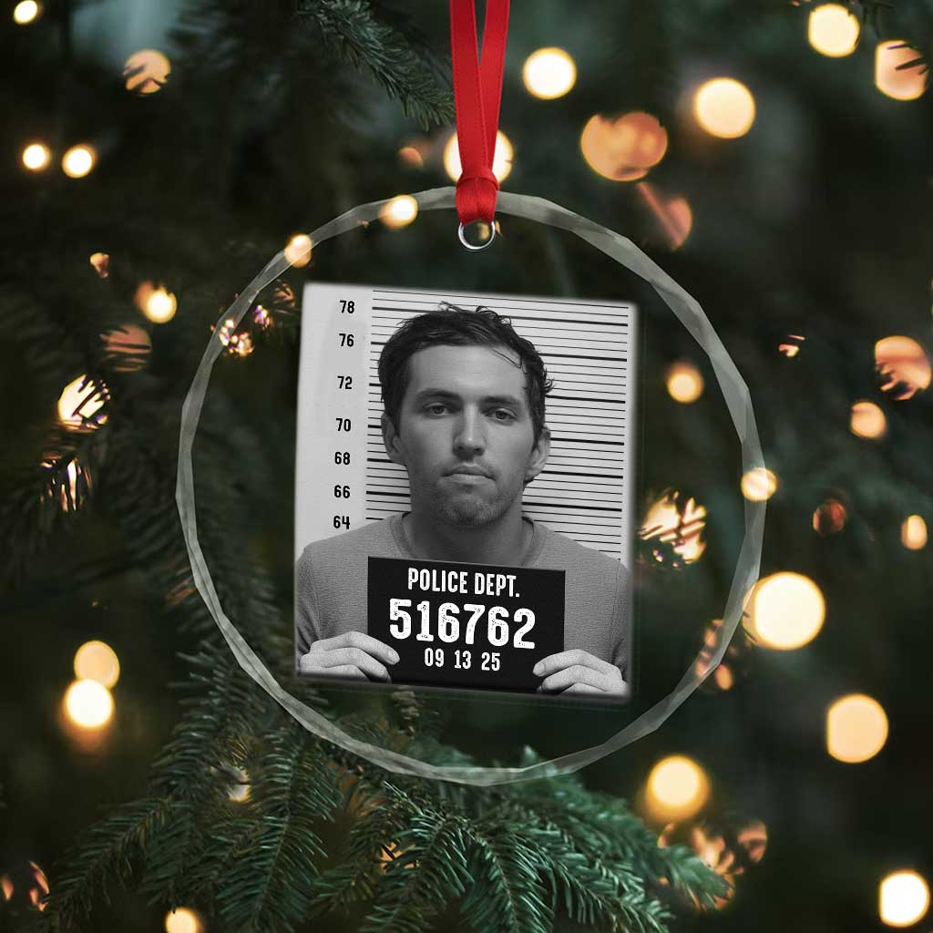 Tyler Robinson Mugshot Crystal Glass Ornament Justice For Charlie Kirk TS02