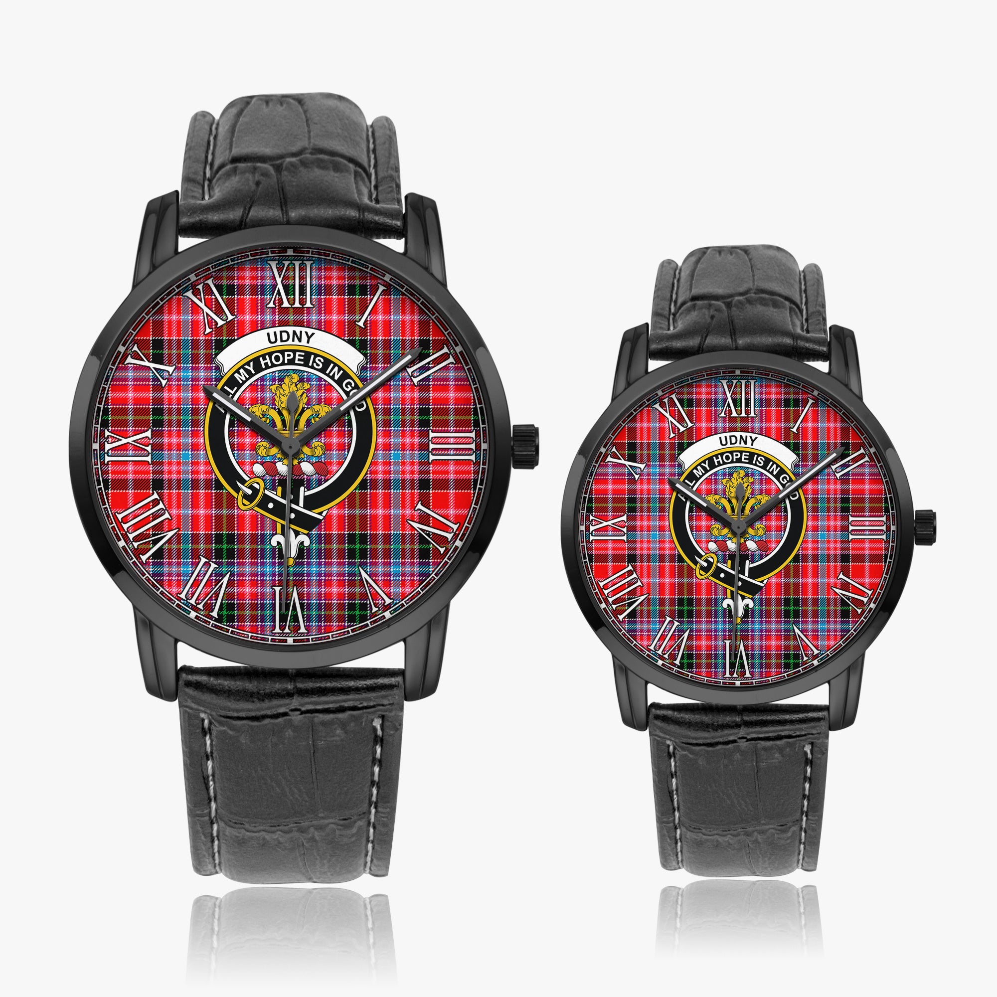 udny-family-crest-quartz-watch-with-leather-strap-tartan-instafamous-quartz-leather-strap-watch