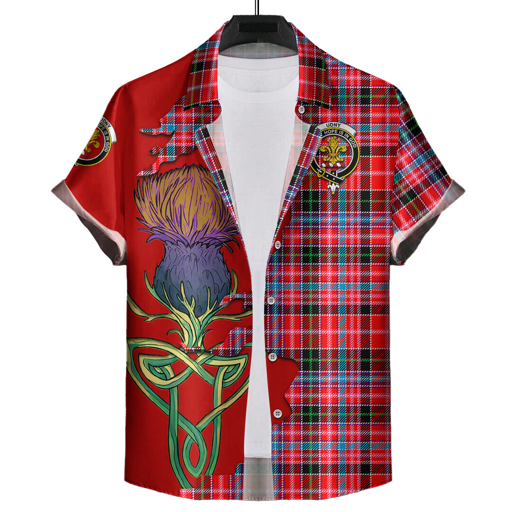 udny-tartan-plaid-short-sleeve-button-down-shirt-tartan-crest-with-thistle-and-scotland-map-short-sleeve-button-shirt