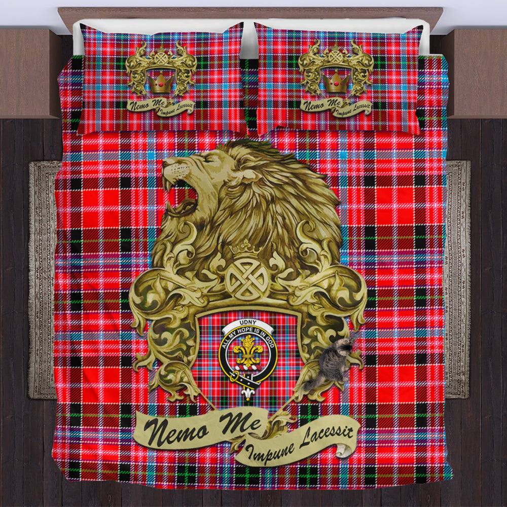 udny-tartan-bedding-set-motto-nemo-me-impune-lacessit-with-vintage-lion-family-crest-tartan-plaid-duvet-cover-scottish-tartan-plaid-comforter-vintage-style
