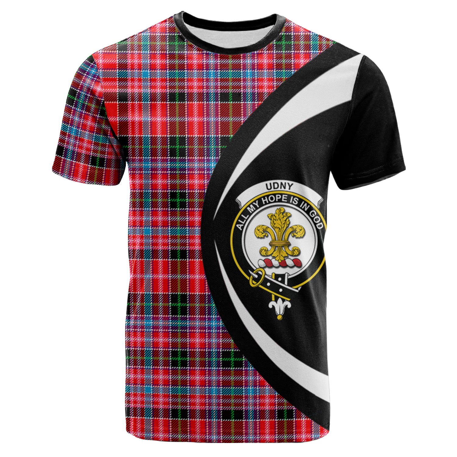 scottish-udny-clan-crest-circle-style-tartan-t-shirt