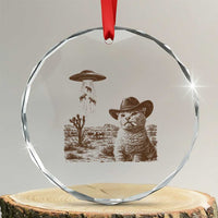 UFO Cowboy Cat Crystal Glass Ornament Vintage Graphic Retro Western Rodeo