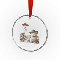 UFO Cowboy Cat Crystal Glass Ornament Vintage Graphic Retro Western Rodeo