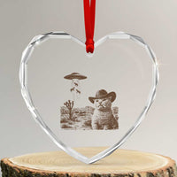 UFO Cowboy Cat Heart Crystal Glass Ornament Vintage Graphic Retro Western Rodeo