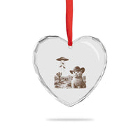 UFO Cowboy Cat Heart Crystal Glass Ornament Vintage Graphic Retro Western Rodeo