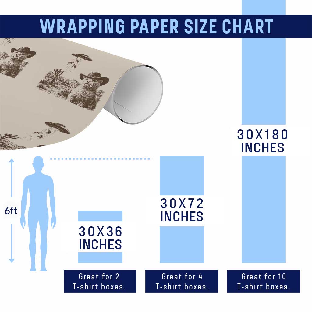 UFO Cowboy Cat Wrapping Paper Roll Vintage Graphic Retro Western Rodeo