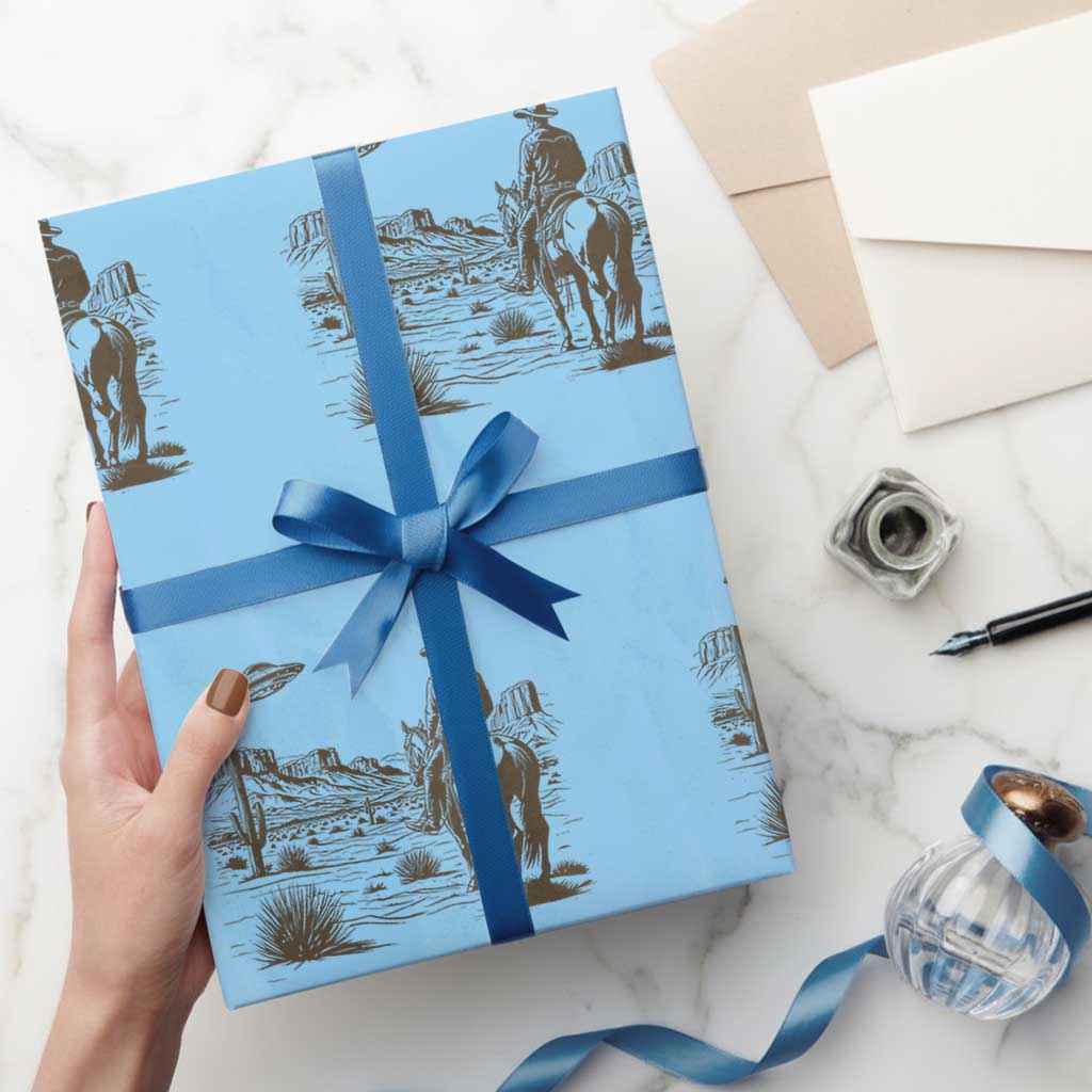 UFO Western Cowboy Wrapping Paper Roll Rodeo Wild West Retro Vintage Graphic