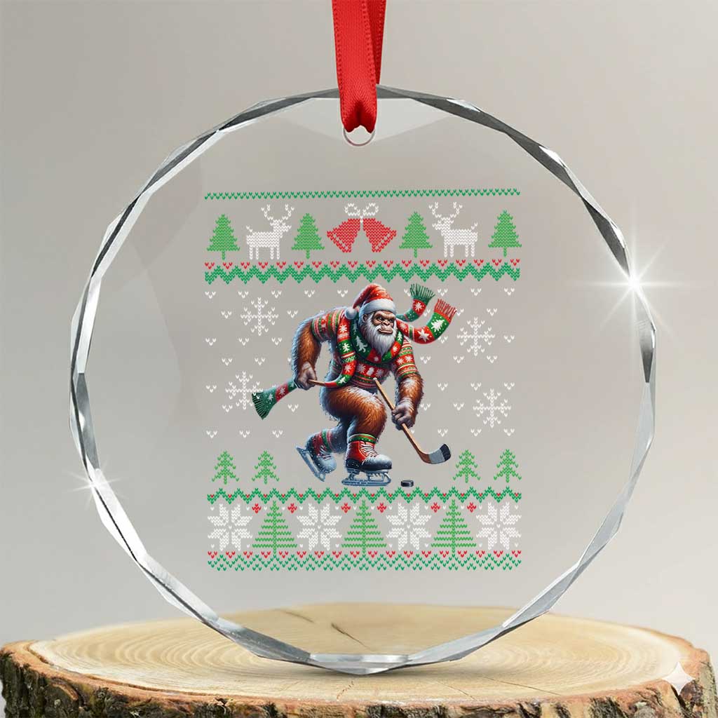 Ugly Christmas Bigfoot Playing Hockey Crystal Glass Ornament Funny Xmas Gift - Wonder Print Shop