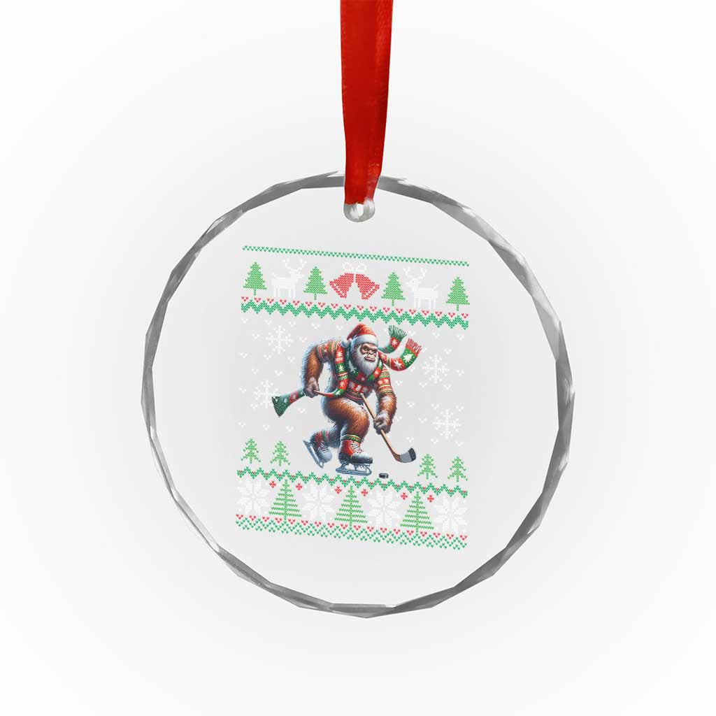 Ugly Christmas Bigfoot Playing Hockey Crystal Glass Ornament Funny Xmas Gift - Wonder Print Shop