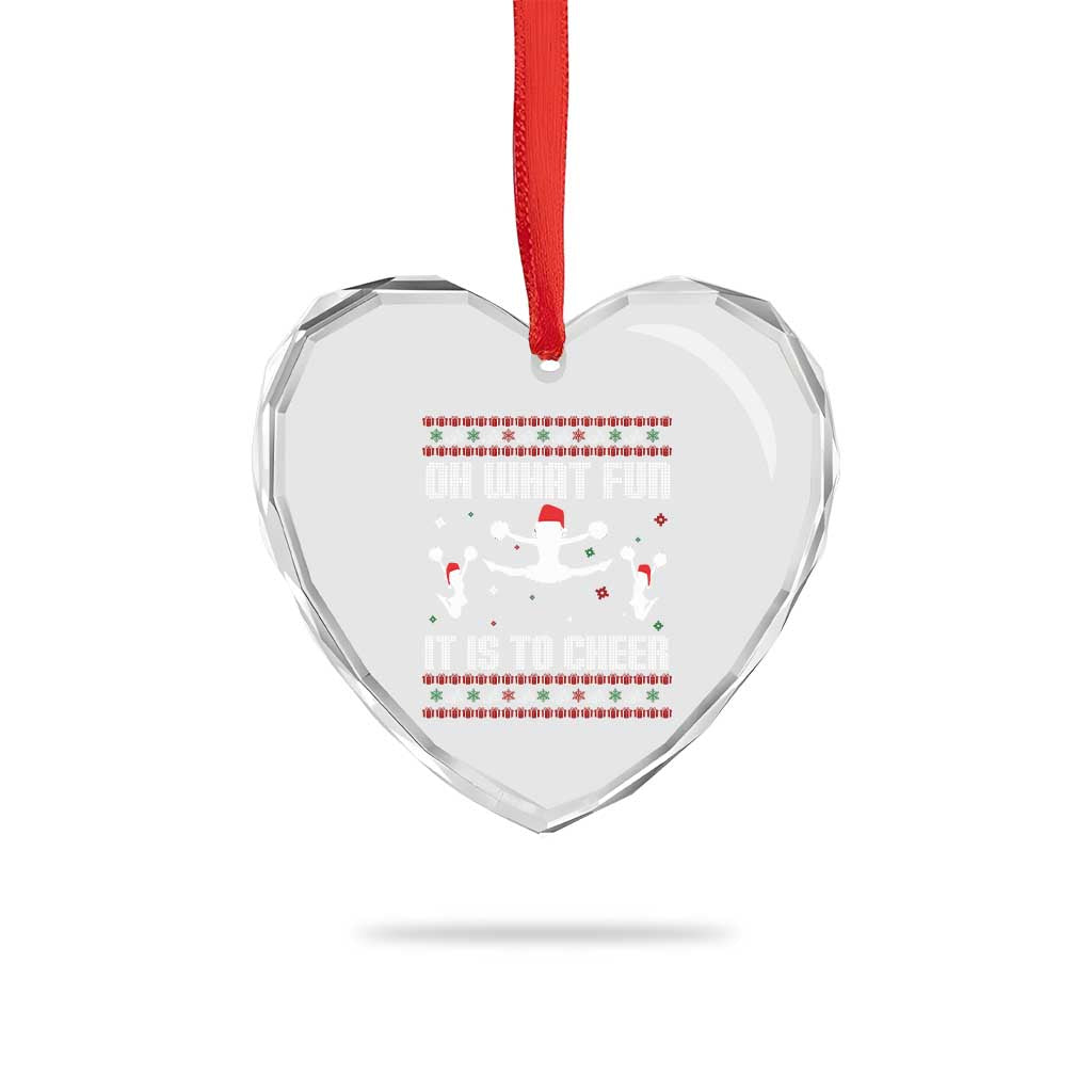 Ugly Christmas Cheerleading Heart Crystal Glass Ornament Oh What Fun It Is To Cheer Gift - Wonder Print Shop