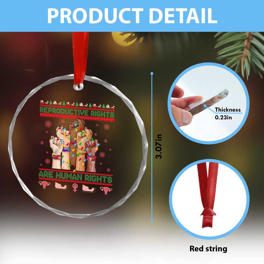 Ugly Christmas Feminist Raccoon Gift Crystal Glass Ornament Reproductive Rights Are Human Rights - Wonder Print Shop