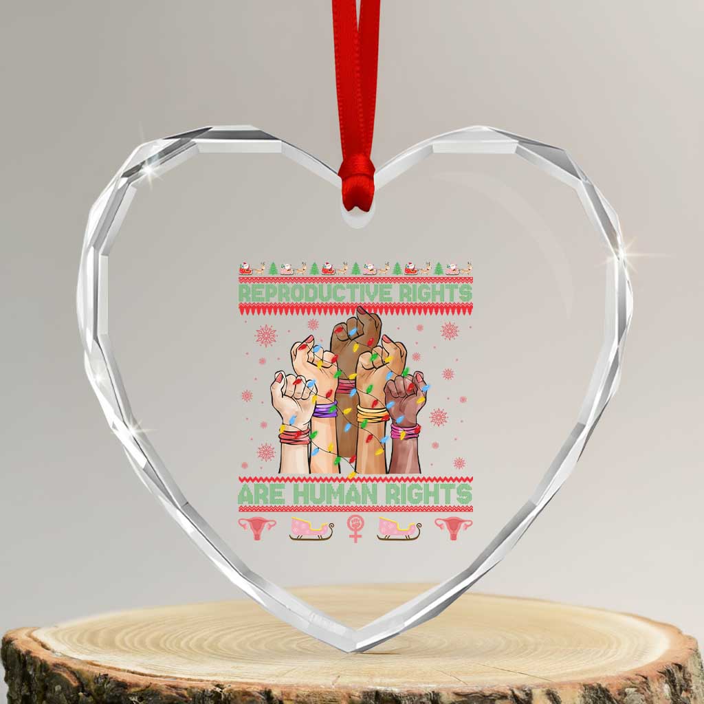 Ugly Christmas Feminist Raccoon Gift Heart Crystal Glass Ornament Reproductive Rights Are Human Rights - Wonder Print Shop