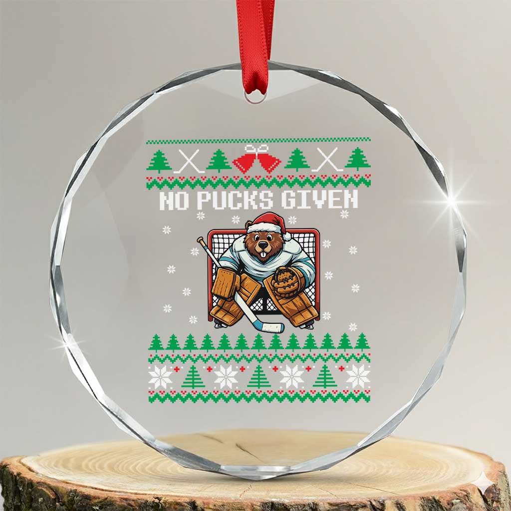 Ugly Christmas Sweater Beaver Ice Hockey Goalie Crystal Glass Ornament No Pucks Given - Wonder Print Shop